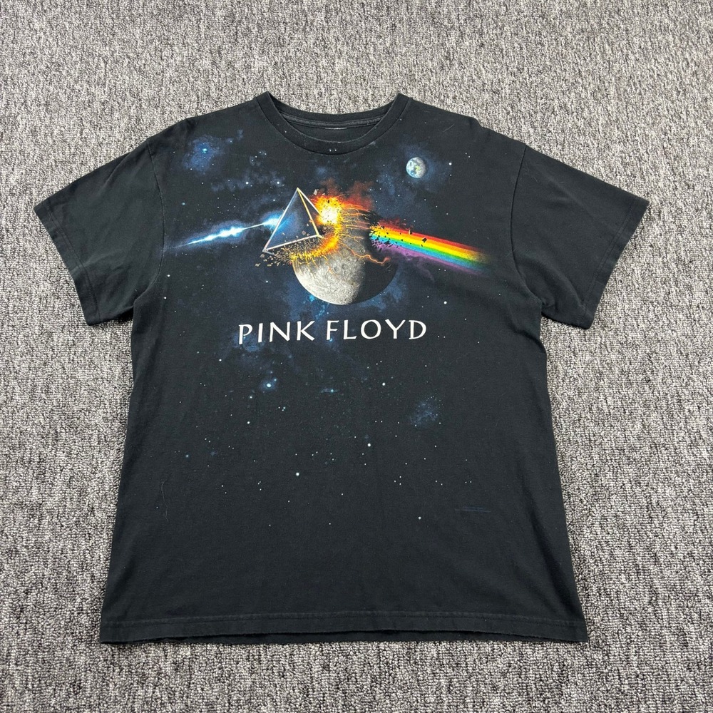 Y2K Pink Floyd Band Tee Dark Side Moon Prism Space Graphic T-Shirt Black Large